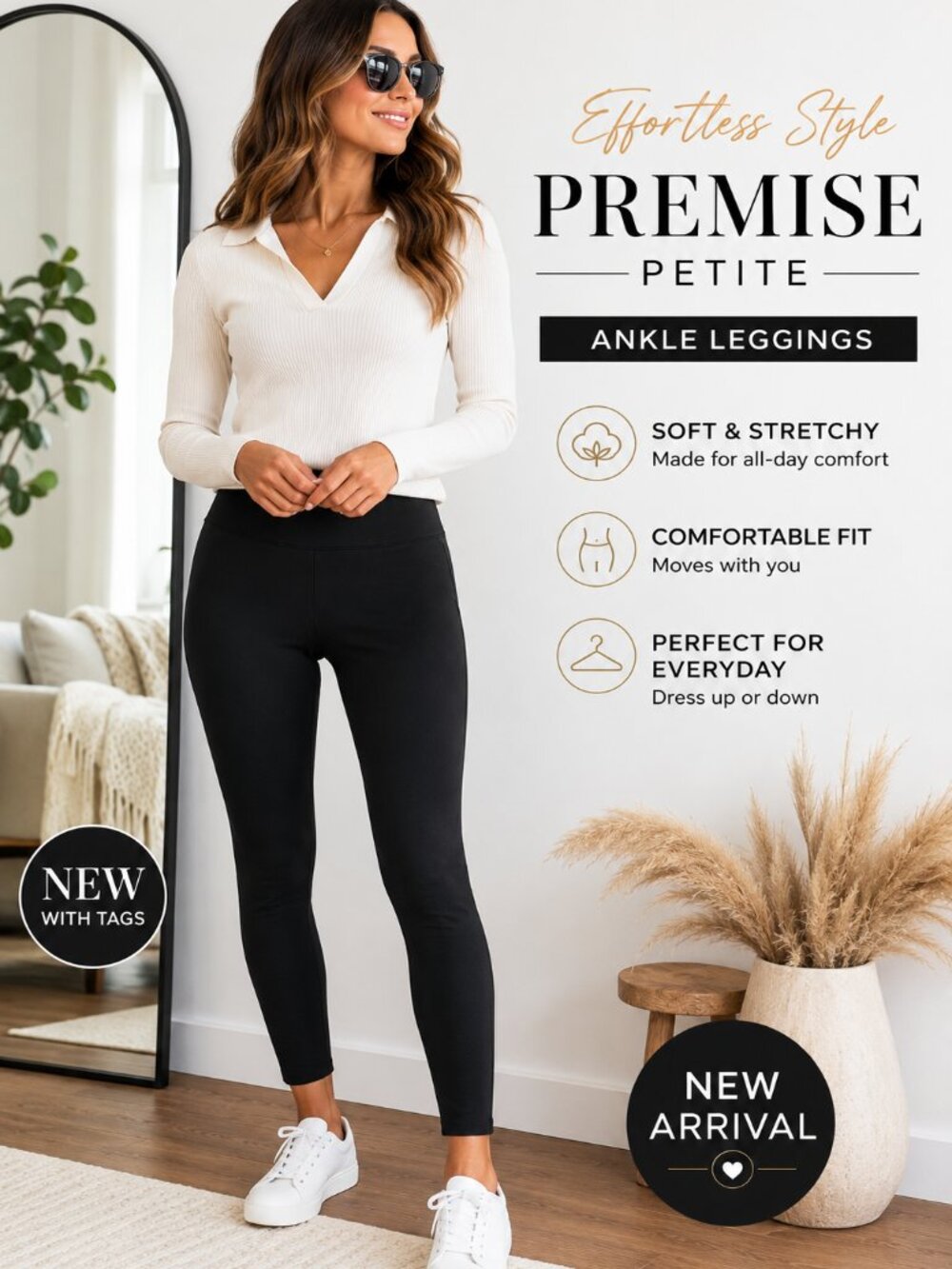 Premise Petite Black Go-To Ankle Leggings Stretch NWT